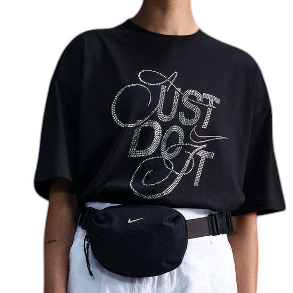 Nike FZ1153-010 Glam Rhinestone Embellished Oversized Black Tee T-Shirt Top XL